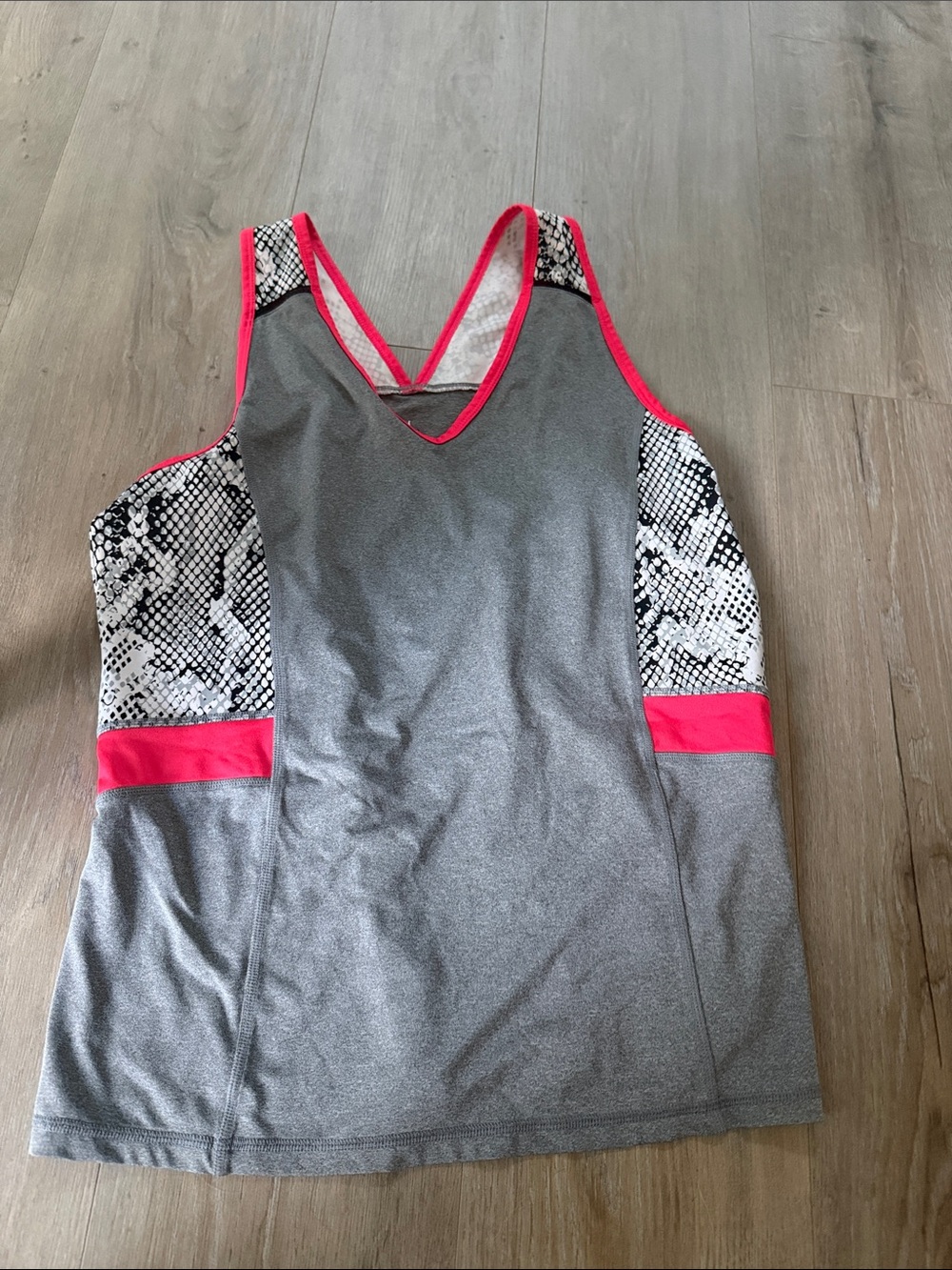 Tail Women's Gray Tank Top with Pink Trim and Snake-Print Panels